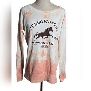 Instant Message Yellowstone Dutton Ranch Tie-Dye Long Tee Lightweight Sweatshirt